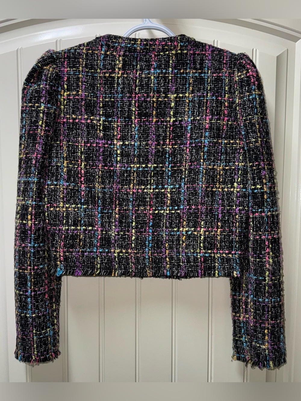 EUC WOMEN Sz SMALL (bust 36”) AQUA TWEED BOUCLE BLAZER JACKET MULTICOLOR - Picture 4 of 4